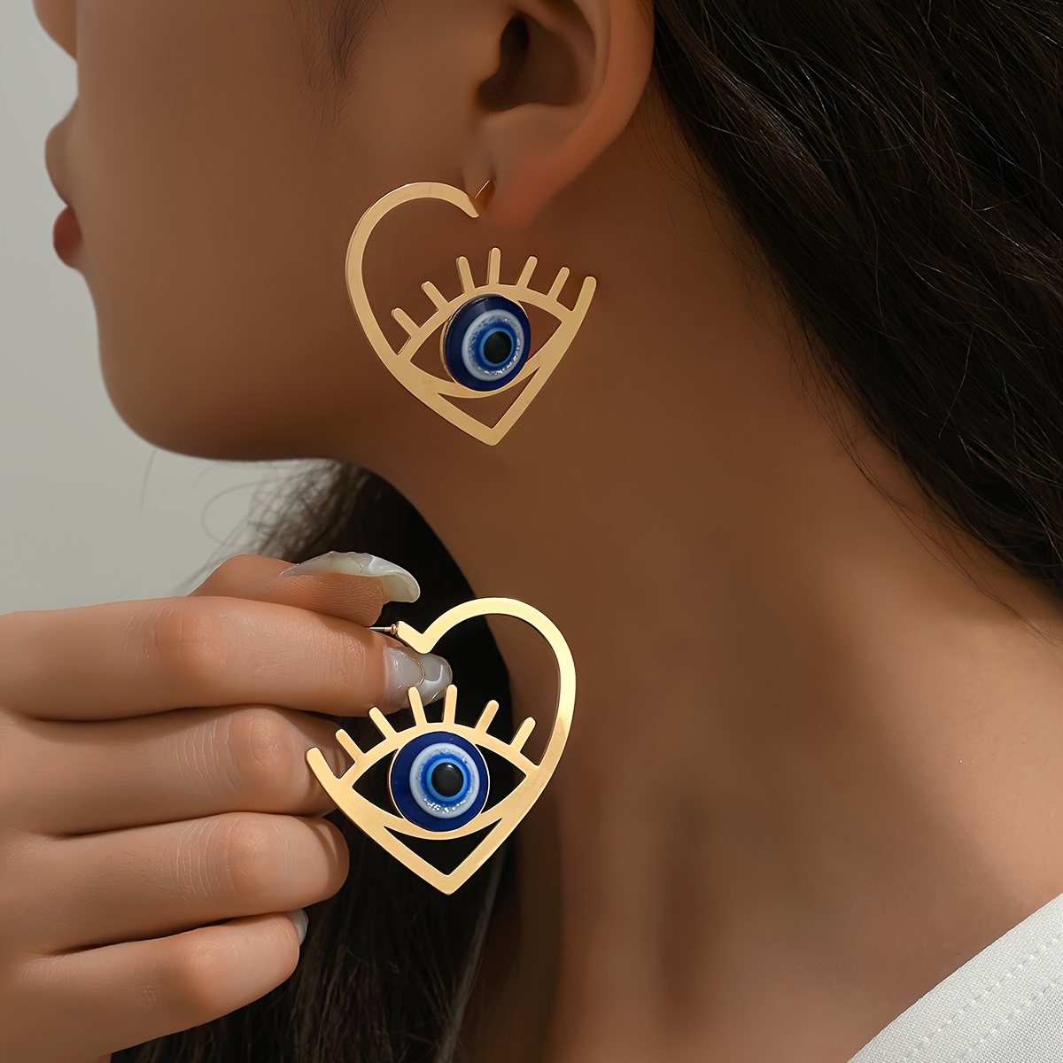 Geometric Hoop Earrings Devil Eye Decor